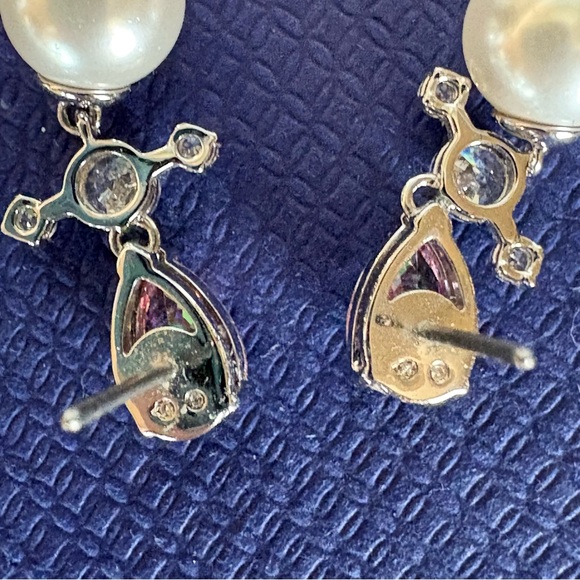 Authentic Swarovski Perfection Pierced Clear & Pink Crystal, Pearl Drop Earrings - Picture 9 of 14